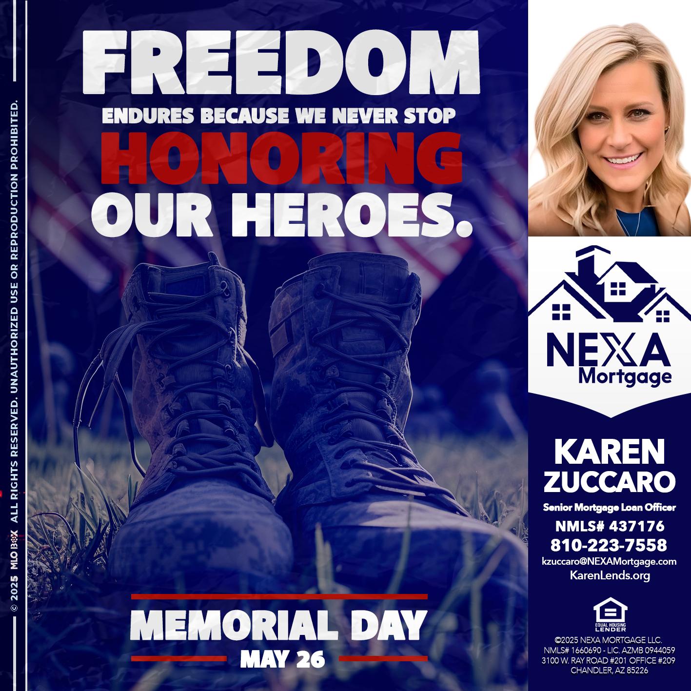 Memorial Day - Karen Zuccaro -Senior Mortgage Loan Officer